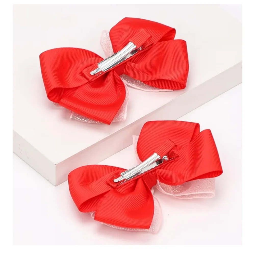 Red and Pink Hair Bows with Pearls